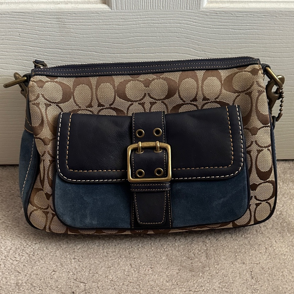 Coach Tan and Navy Shoulder Bag